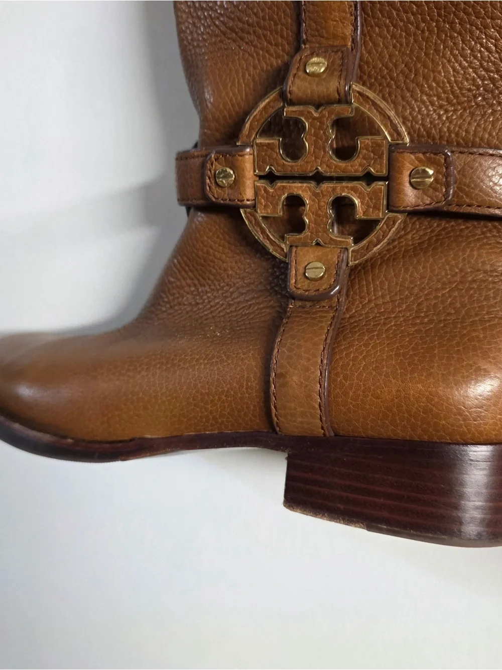 Tory Burch Cognac Leather Over-the-Knee Boots with Gold Logo